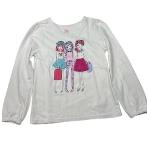 The Childrens Place Girls White Long Sleeve Shopping Friends Graphic Tee Size S